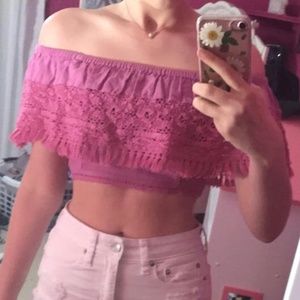 American Eagle Pink Off the Shoulder Crop …